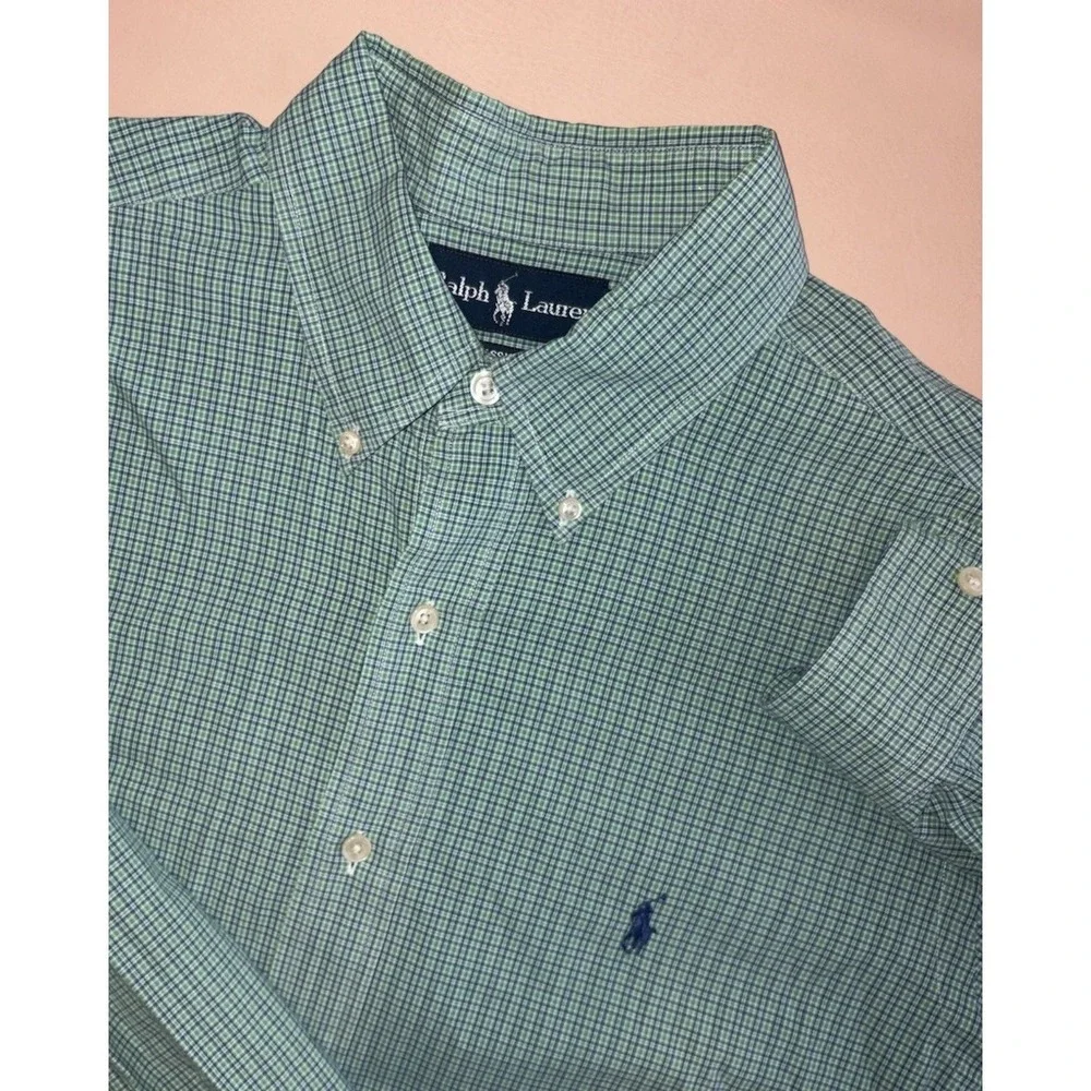 Polo Ralph Lauren 16.5 Large Long Sleeve Green Blue Plaid Button Down Classic